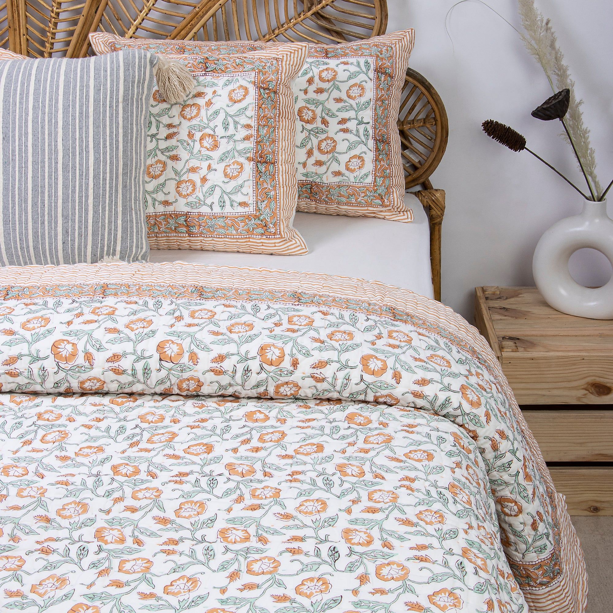 Floral Block Print Best Kantha Blanket For Winter
